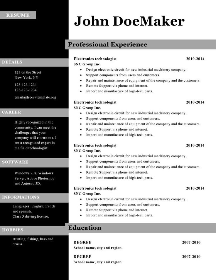 free microsoft resume templates 2015