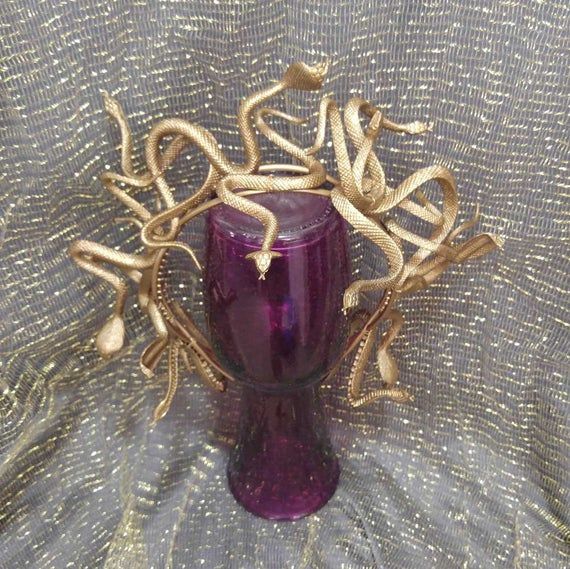 Medusa Snake Headband Costume Head Piece, Halloween Cosplay Golden Bronze Rubber Snakes Hair Piece, Medusa Greek Mythology Snake Hair Crown