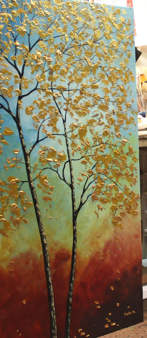 original fall tree painting large abstract artwork by natasgallery