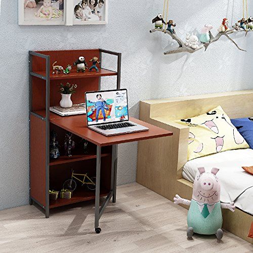 Tribesigns Folding Computer Desk With Bookshelves PC Laptop Study Writing Storage Shelves For Small Space