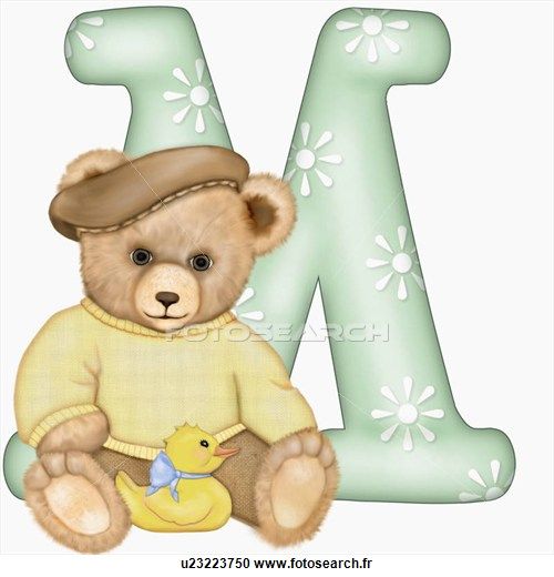 illustration of the capital letter m with teddy bear