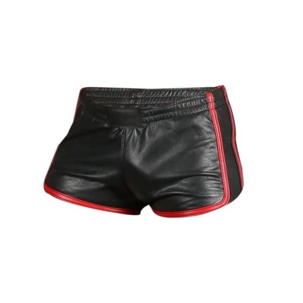 RED SHORTS Clubwear Genuine Soft Cow Leather MENS REAL LEATHER BLACK