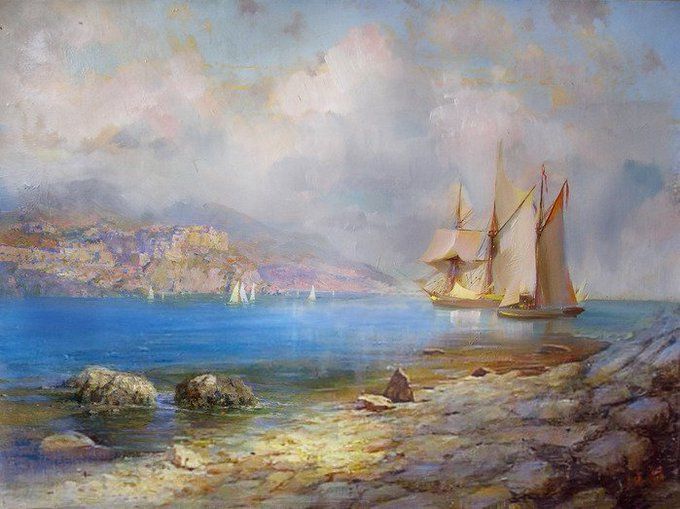 Море в апреле Пейзажи, Водные краски, Пляжные картины