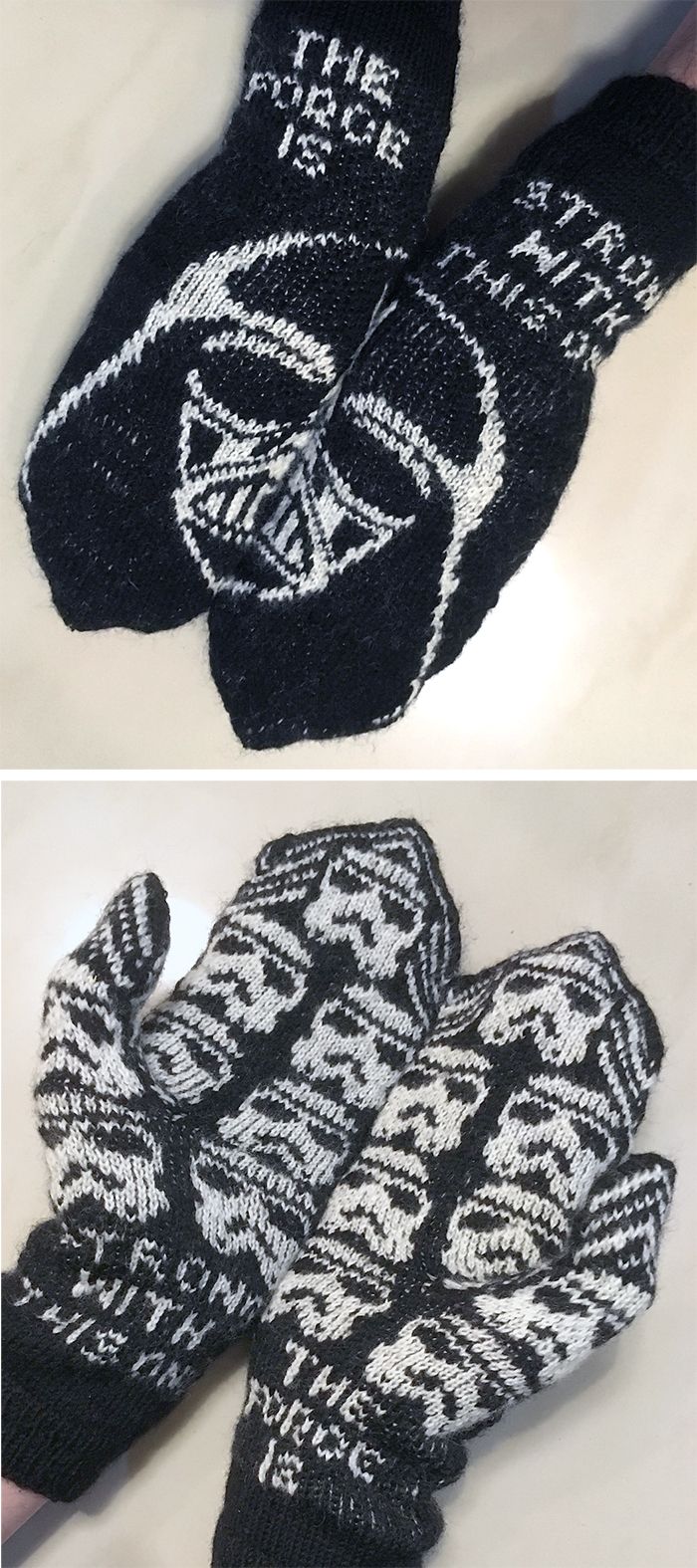 Star Wars Darth Vader Black Grey Knit Beanie Hat Stormtrooper Black Gloves Set