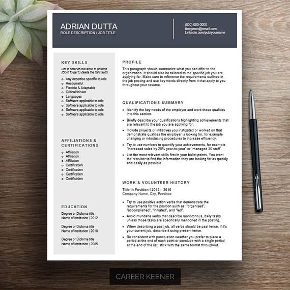 Stand out with this modern combination resume template for word. It includes a two page resume, cover letter, and reference page. This professional resume design is simple to use to create an easy-to-read resume that makes a strong first impression on hiring managers. Career Keener