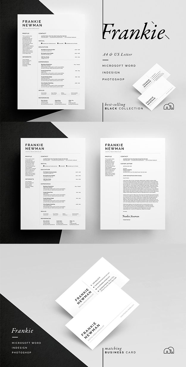 Professional, minimal Resume/CV / Cover letter template with free matching business card design. #resume #cv #template