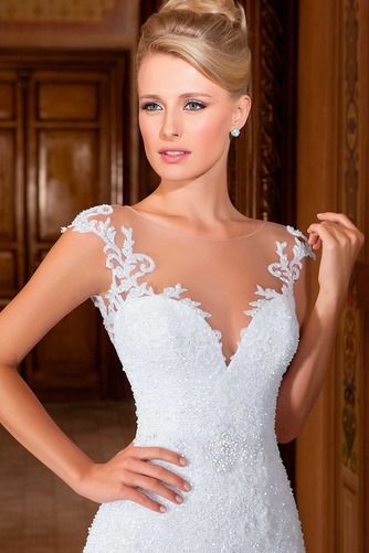 vestido de novia corte sirena otoño manga tapada joya largo sala