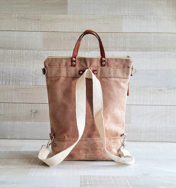 Tan Wax Canvas Large Tote Bag