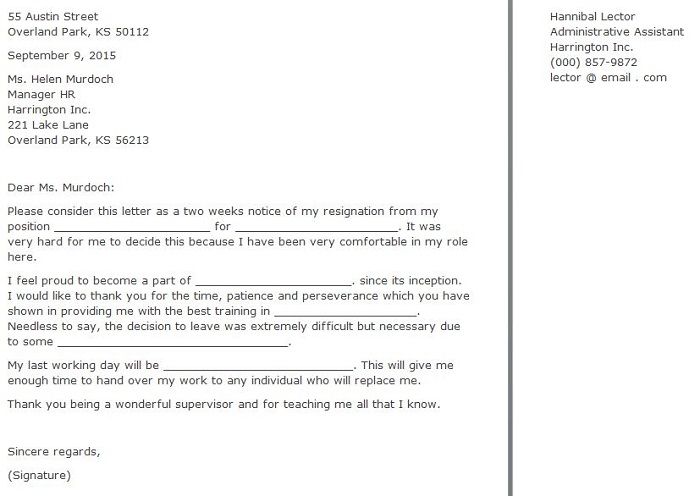 example 2 week notice