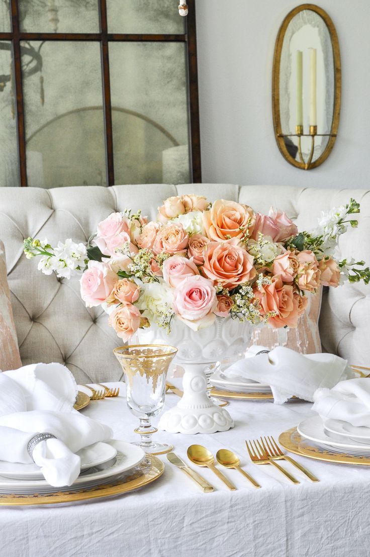 Romantic Spring Dining Table By Decor Gold Designs Dining Table Decor Centerpiece Dining Table Decor Dining Room Centerpiece