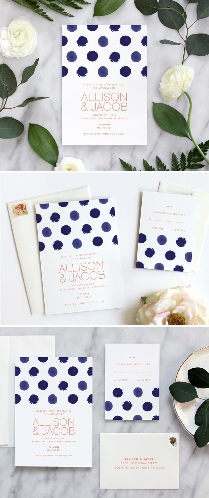 polka dot watercolor wedding invitations modern wedding