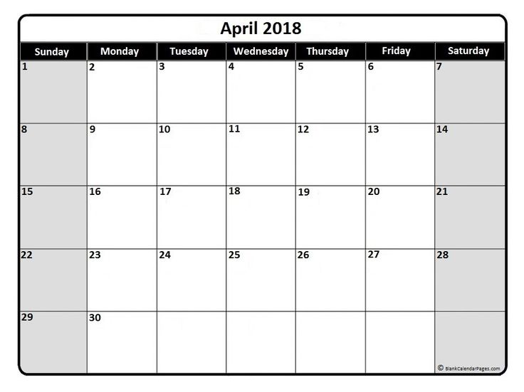 april 2018 blank calendar