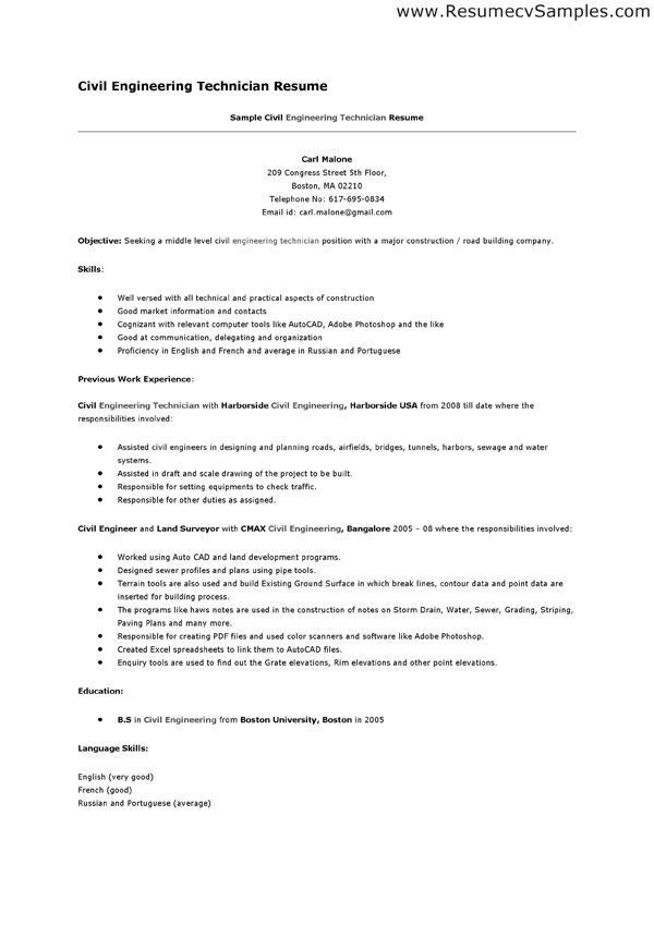 Civil Engineer Technologist Resume Templates - http://www.resumecareer.info/civil-engineer-technologist-resume-templates-5/