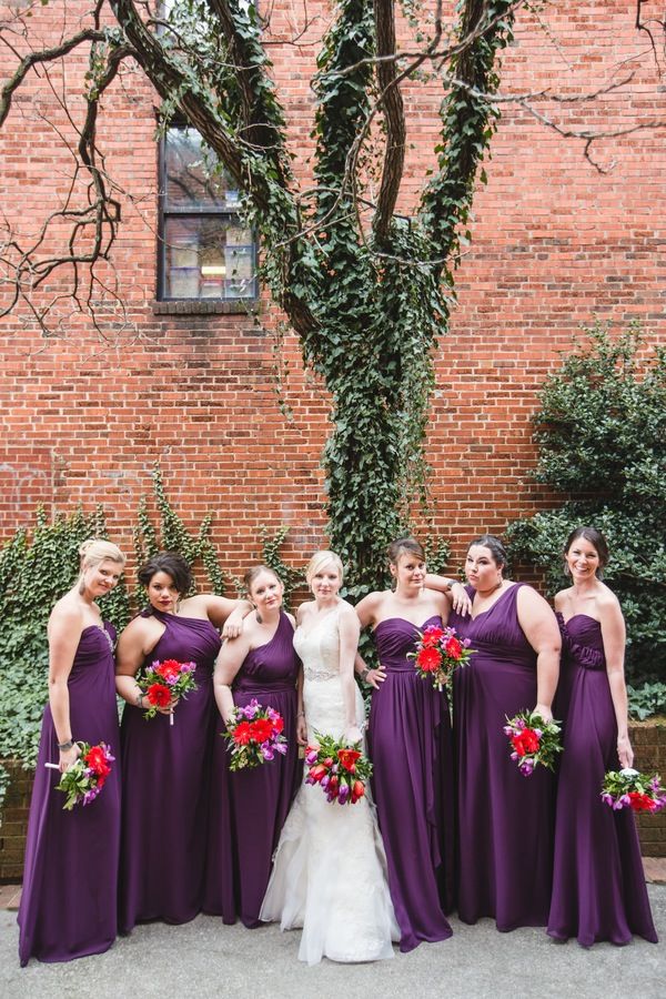 Diffe Bridesmaids Dresses In Same Color Each Bridesmaid Wore A Diffe Bridesmaids Dresses In Same Color Each Bridesmaid Wore A Dress The Deep Purple Bri Al X Pinterest Wedding