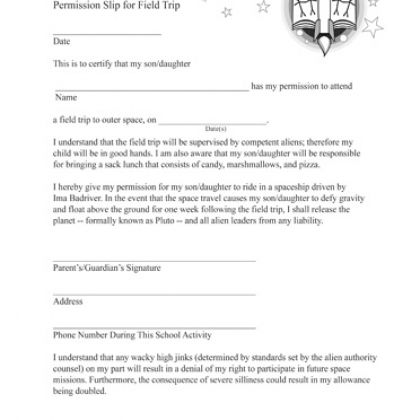 field trip template permission letter