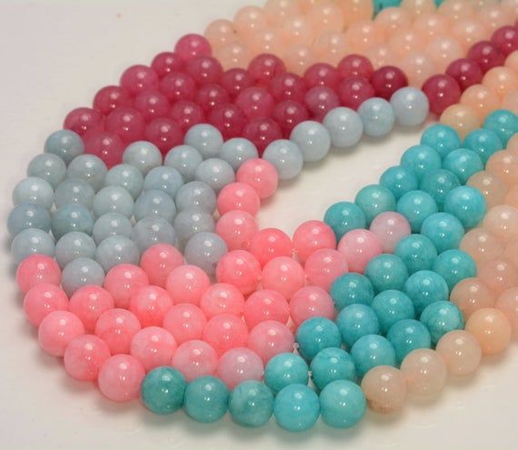 8MM ROUND PINK JADE GEMSTONE LOOSE BEADS 15/"