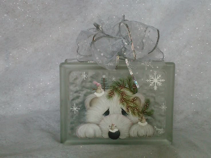 Glass Block Craft Ideas For Christmas Part - 25: Polar Bear With Snowmen ,cuteJMP Design Painted By Diane Schuster Slough