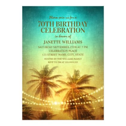 tropical beach themed 70th birthday party hawaiian invitation in