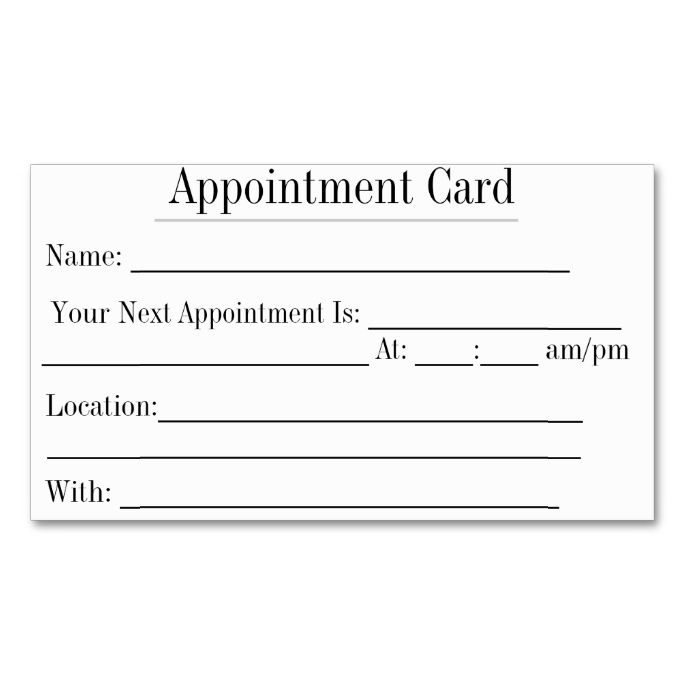 Sample Appointment Card Template Appointment Business Card Template