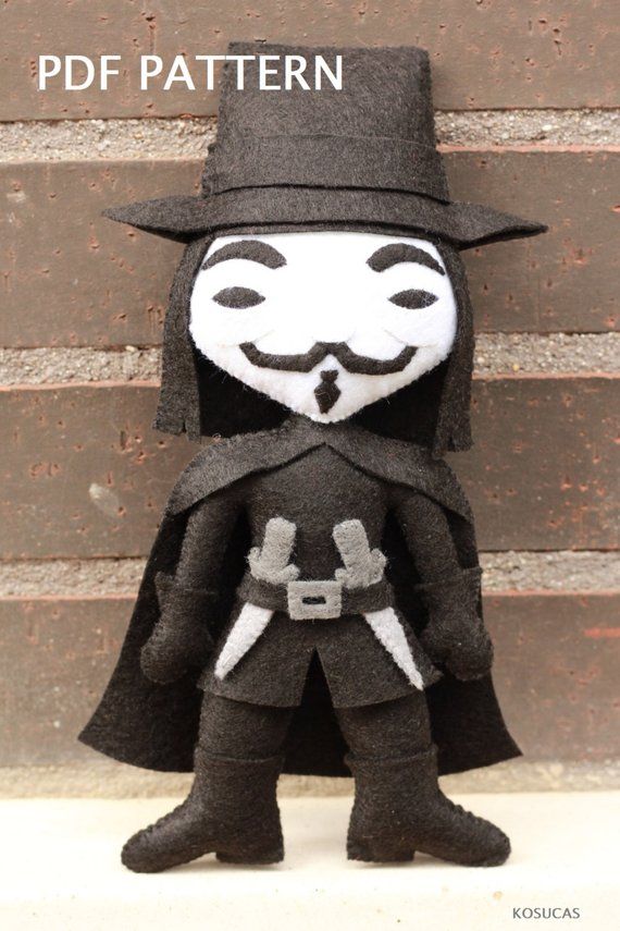 Pdf Pattern To Make A Felt V V For Vendetta O Guy Fawkes Felt Dolls Handmade Felt Ornament Halloween Sewing