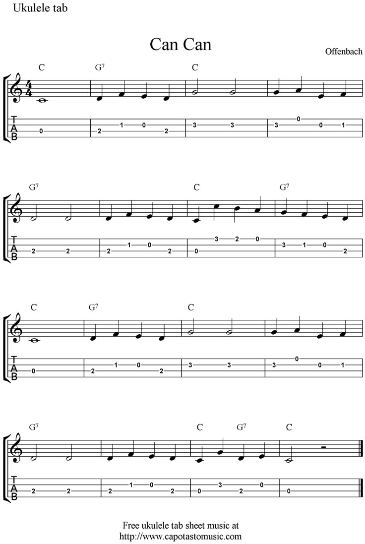 "Can Can" Ukulele Sheet Music Free Printable Ukulele