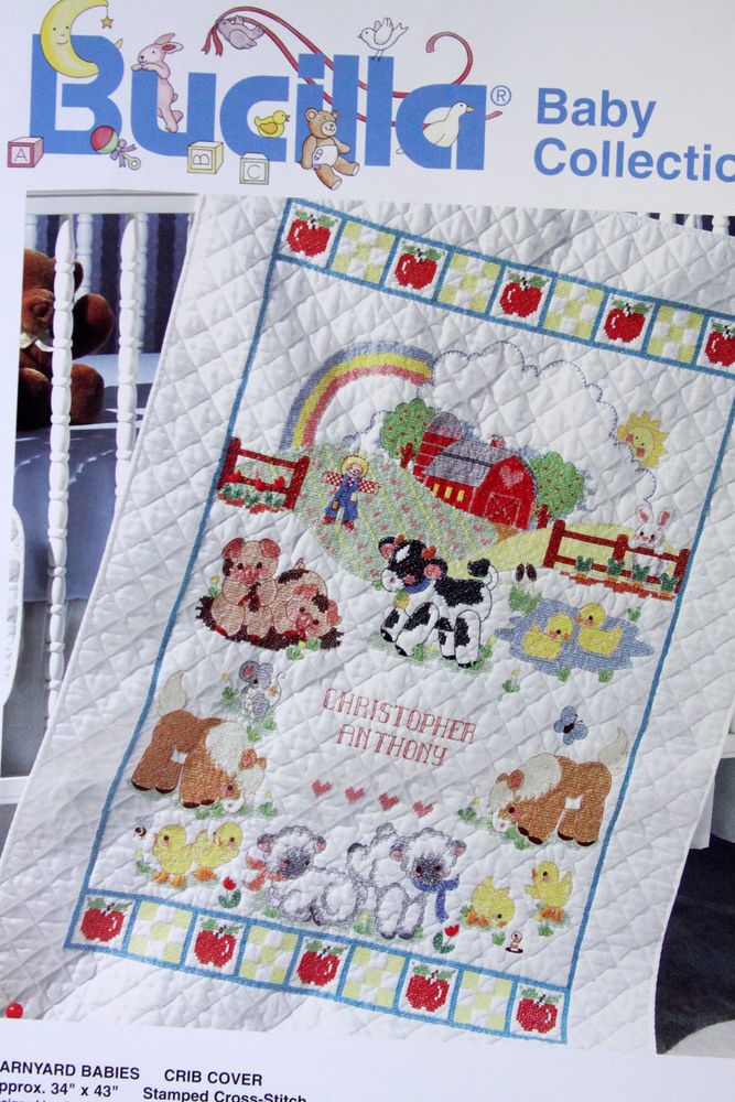 Bucilla Baby Crib Cover Stamped Cross Stitch Kit Barnyard Baby Farm