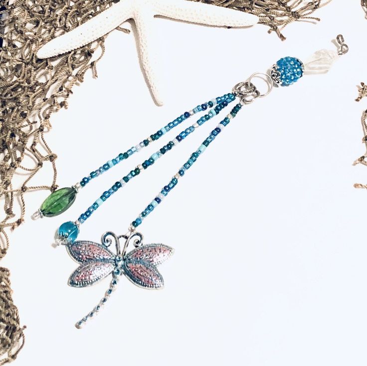 Dragonfly Beaded Fan Pull, Beach Theme Ceiling Fan Pull, Nautical Theme
