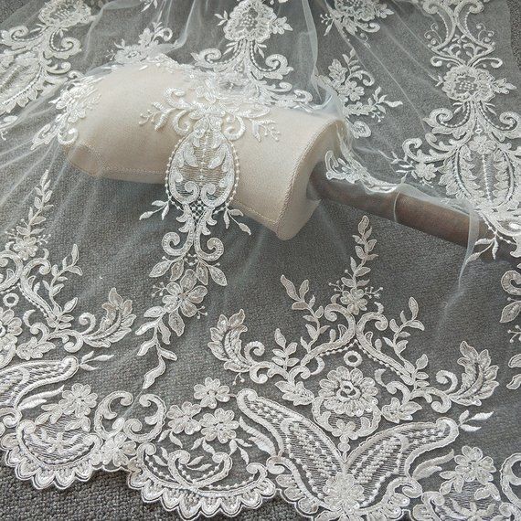 51" Wide Beaded Wedding Lace Fabric Floral Embroidery Corded Bridal Veils 1 Y 51" Wide Beaded Wedding Lace Fabric Floral Embroidery Corded Bridal Veils 1 Y