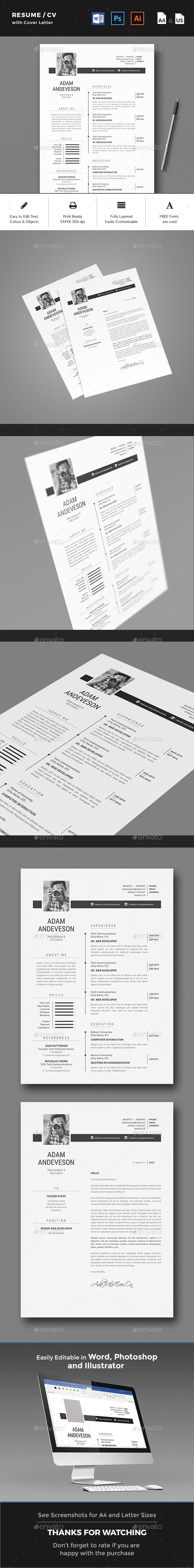 Resume / CV by yellowkyte Resume / CV Template A professional and clean Resume Template with Cover Letter to make a good impression. FEATURESPrint-ready-CMY