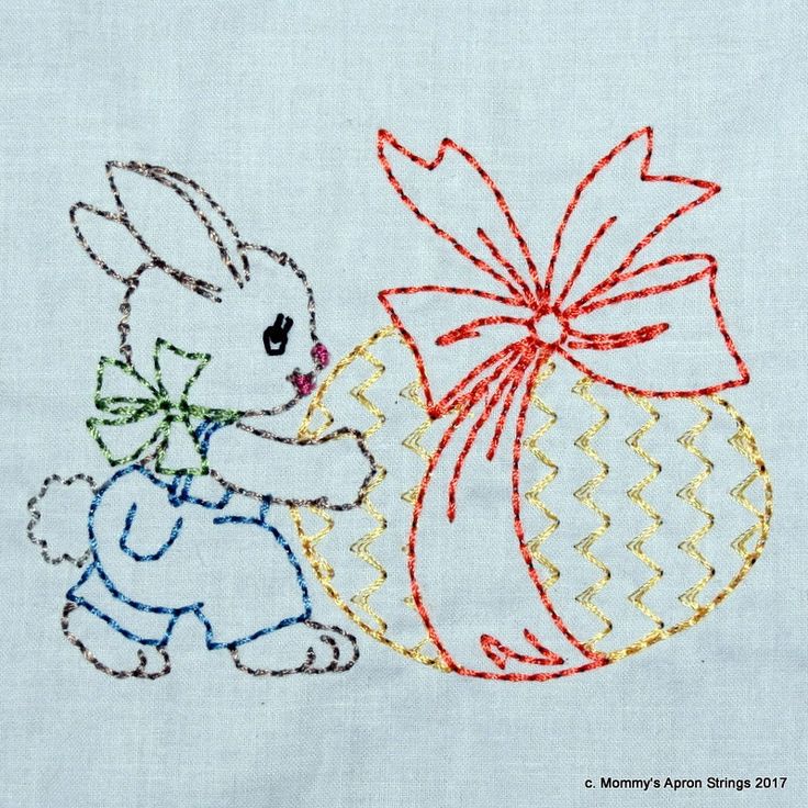 Vintage Blanket Stitch Bunny Holding Carrot Easter Applique Embroidery Digital Design