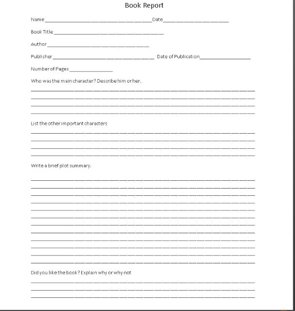 10th grade book report form