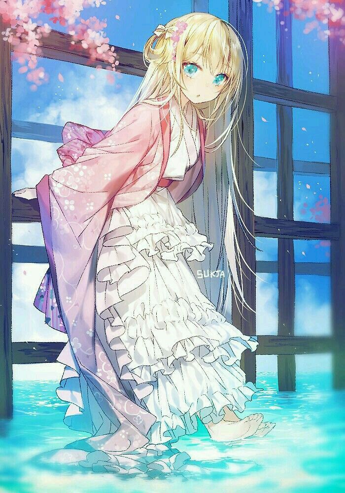 Anime girl with blonde hair and blue eyes
