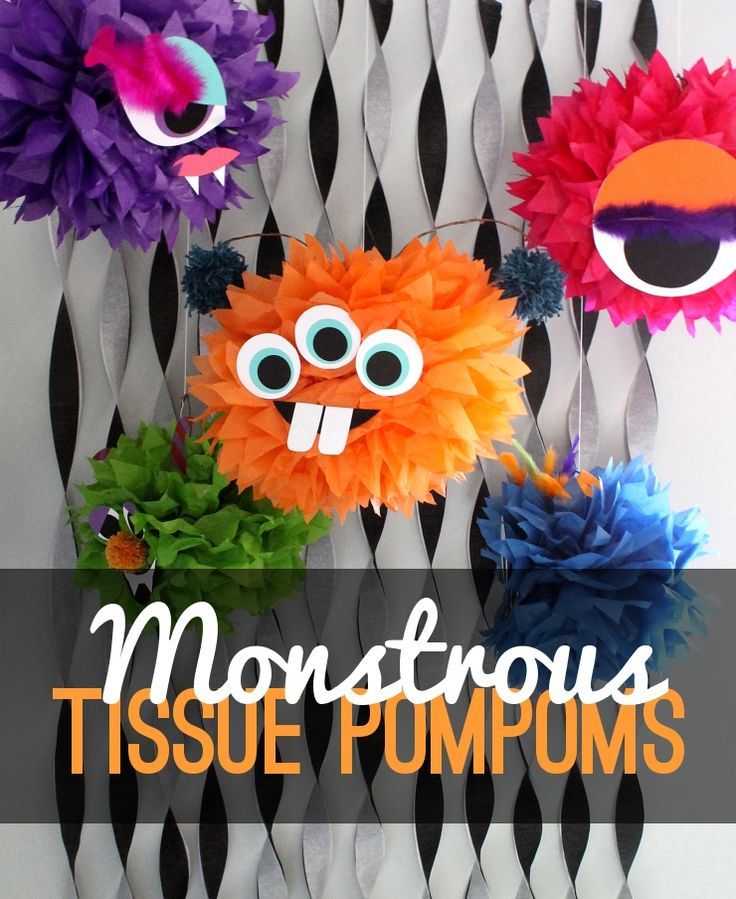 monster tissue pom poms simple halloween decoration would be great for trunk or treat - Halloween Decorations For A Party monster tissue pom poms simple halloween decoration would be great for trunk or treat - Halloween Decorations For A Party