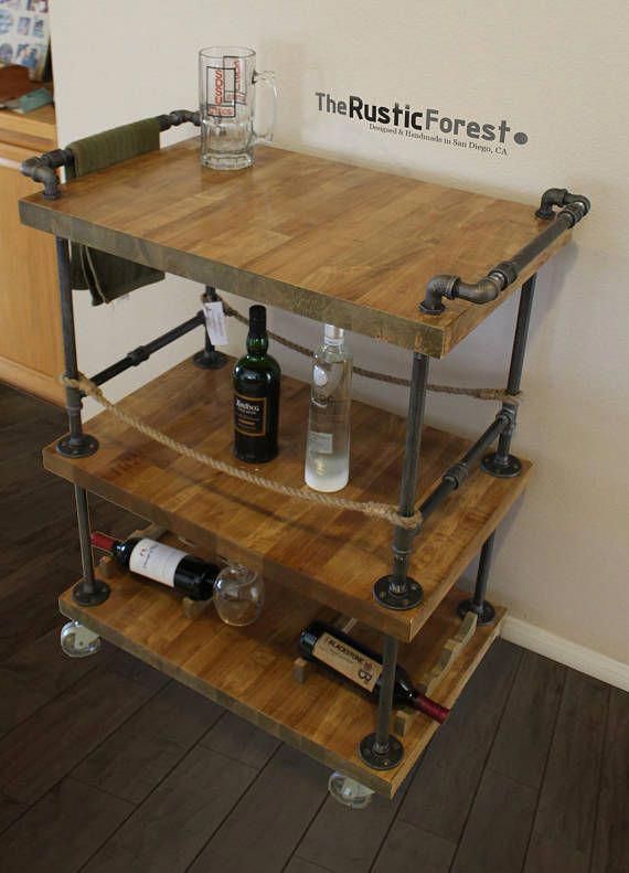 Rustic Pipe Bar Cart Wood Unique Bars Rustic Pipe Bar Cart Wood Unique Bars Whiskey Wine Kitchen Island Rollaway Furniture In 2018