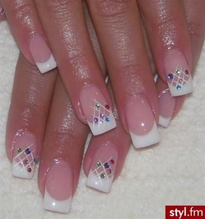 french nails with gems french nails with gems