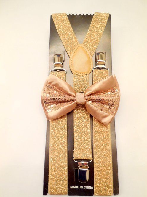 Black Glitter Champagne Gold Bow Tie & Matching Suspenders Set Wedding Prom Black Glitter Champagne Gold Bow Tie & Matching Suspenders Set Wedding Prom