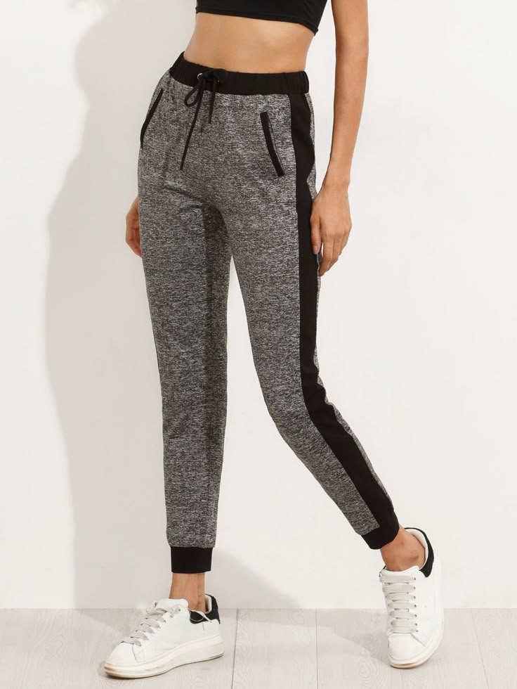 SHEIN Pocket Tie Waist Seam Drawstring Trim Pants