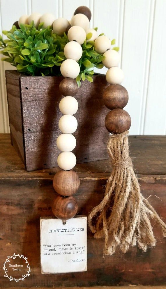 Neutral Home Decor Rustic Beads Black Farmhouse Decorative Wooden Beads Wooden Bead Garland with Tassels Home Decor Boho Table Decor for All Seasons Natural Wood Bead Garland Tiered Tray Decor