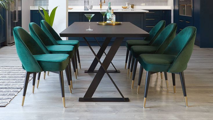 Nala Dark Washed Oak 6 Seater Dining Table Velvet Chairs Room Velvet Dining Chairs, Velvet Dining Room Chairs Set Of 6