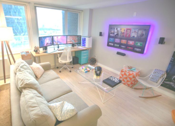 Really Like This Set Up For A Gaming Room Would Work Perfect With Two Tvs And M Ro Entertainment Room Design Apartment Living Room Minimalist Living Room
