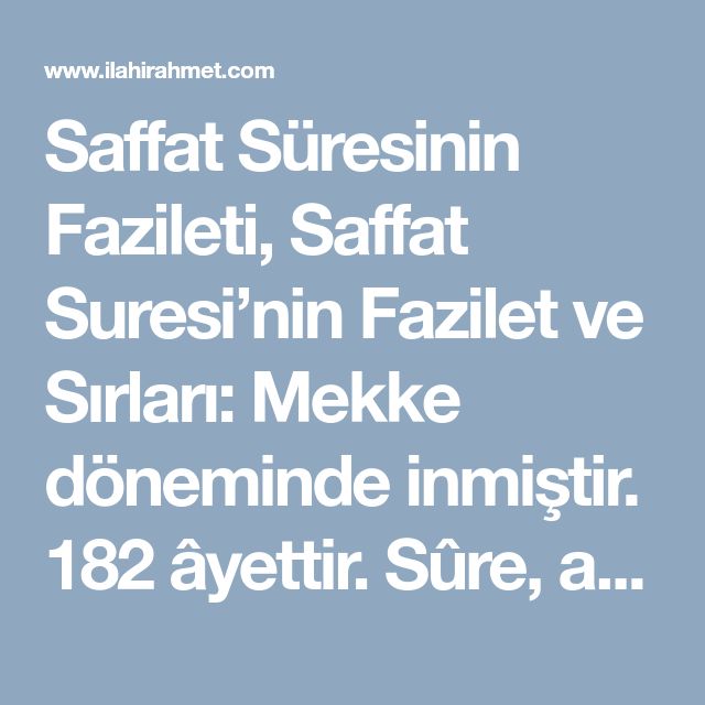 Saffat Suresinin Fazileti Ve Sirlari Dualar Ilham Verici Alintilar Mekke