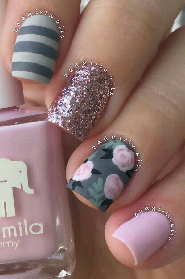 25+ Best Gray Nail Art Ideas On Pinterest What Are Shellac Nails Here we see what I mention in previous image. Grey color is combined with pink roses and green details. One nail is in very light pink shade. - 25+ Best Gray Nail Art Ideas On Pinterest What Are Shellac Nails
