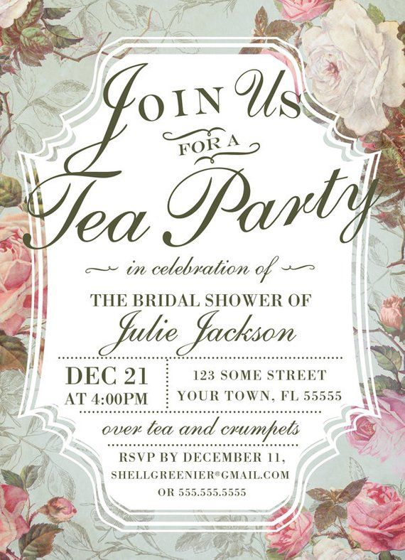 bridal shower tea party invitation template vintage rose shower