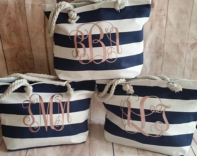 Personalized Tote Bag Monogram Bride Bridesmaid Gift Bridal Wedding Party Beach