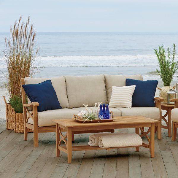 Brunswick 75 5 Wide Outdoor Teak Patio Sofa With Cushions Backyard Furniture Outdoor Teak Patio Sofa With Cushions, Brunswick Outdoor Furniture