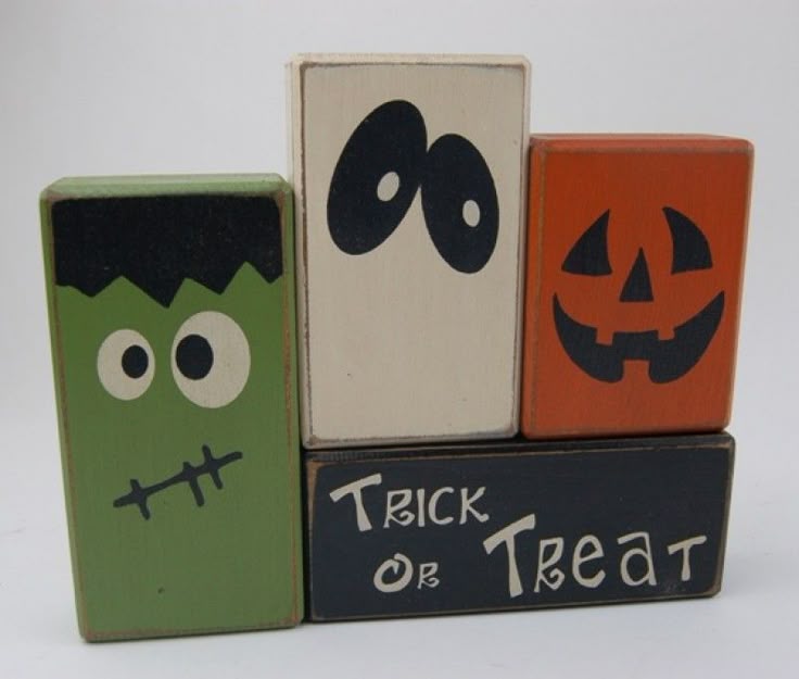 trick or treat with frankenstein ghost pumpkin halloween primitive wood sign blocks - Wooden Halloween Decorations trick or treat with frankenstein ghost pumpkin halloween primitive wood sign blocks - Wooden Halloween Decorations
