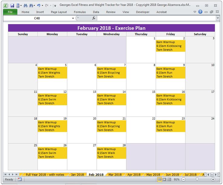 workout excel sheet