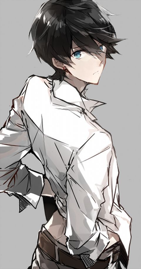 Anime boy with black hair and red eyes