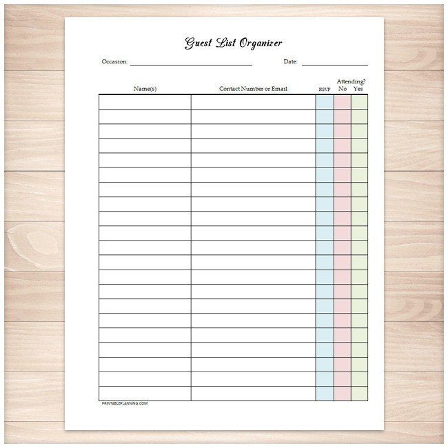 guest list printable