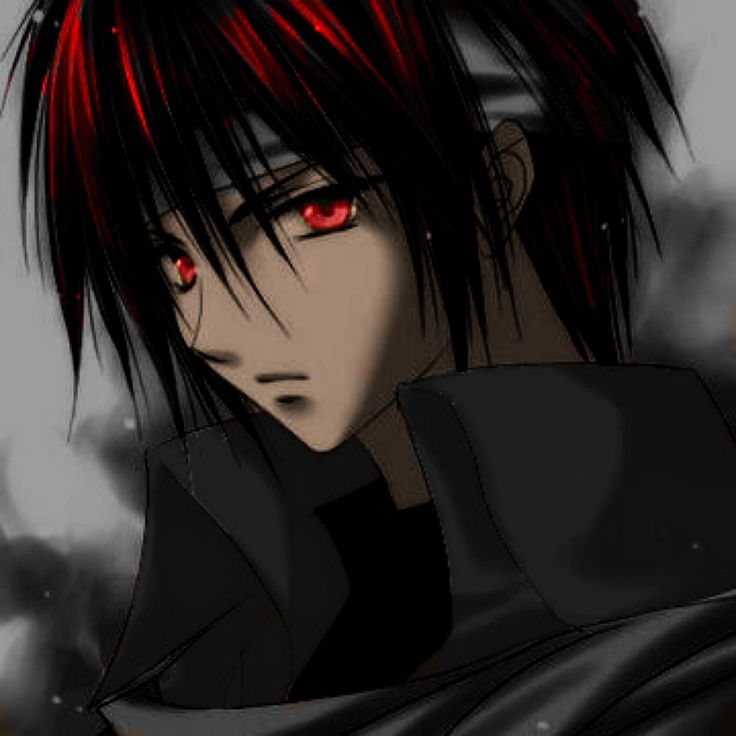 Black hair red eyes anime boy